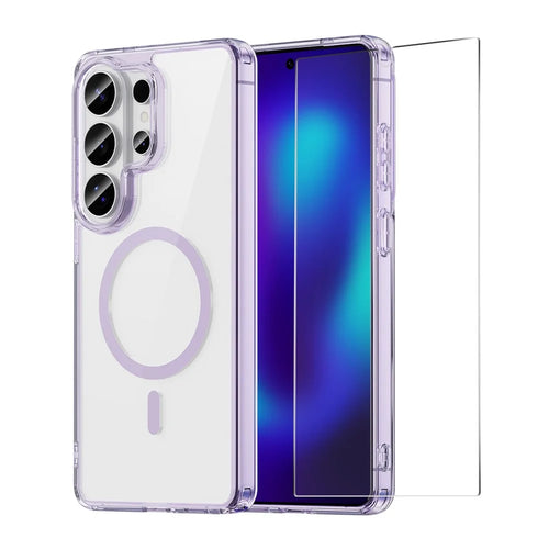 ENKAY HAT PRINCE for Samsung Galaxy S26 Ultra Magnetic Case Clear TPU Phone Cover with High Aluminium-silicon Glass Screen Protector (Fingerprint Unlock) - Purple - 1