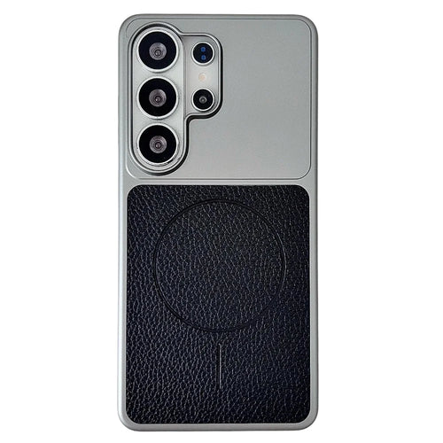 For Samsung Galaxy S26 Ultra Magnetic Case Litchi Texture Leather Coated PC + TPU Anti-Scratch Phone Cover - Black - 1