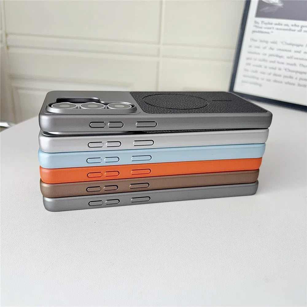For Samsung Galaxy S25 Ultra Magnetic Case Litchi Texture Leather Coated PC + TPU Anti-Scratch Phone Cover - Black - 3