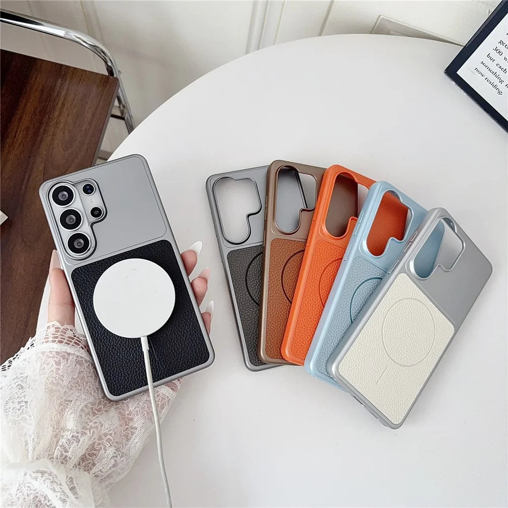 For Samsung Galaxy S25 Ultra Magnetic Case Litchi Texture Leather Coated PC + TPU Anti-Scratch Phone Cover - Black - 5
