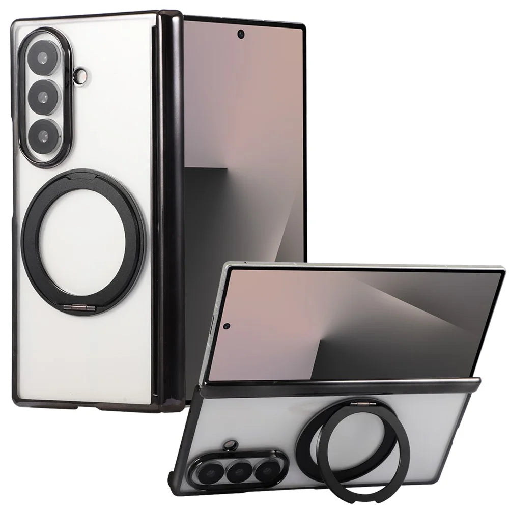 For Samsung Galaxy Z Fold8 Ultra Case Magnetic Rotating Kickstand Clear PC Phone Cover - Black - 1