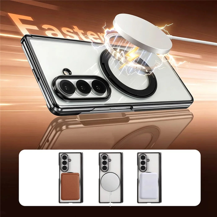 For Samsung Galaxy Z Fold8 Ultra Case Magnetic Rotating Kickstand Clear PC Phone Cover - Black - 2