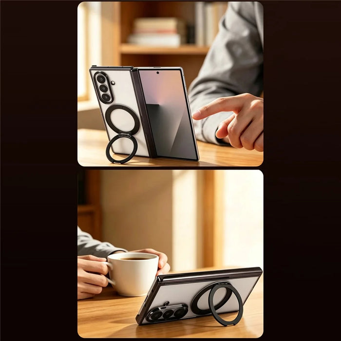 For Samsung Galaxy Z Fold8 Ultra Case Magnetic Rotating Kickstand Clear PC Phone Cover - Black - 5