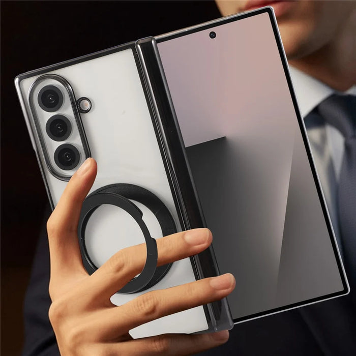 For Samsung Galaxy Z Fold8 Ultra Case Magnetic Rotating Kickstand Clear PC Phone Cover - Black - 6