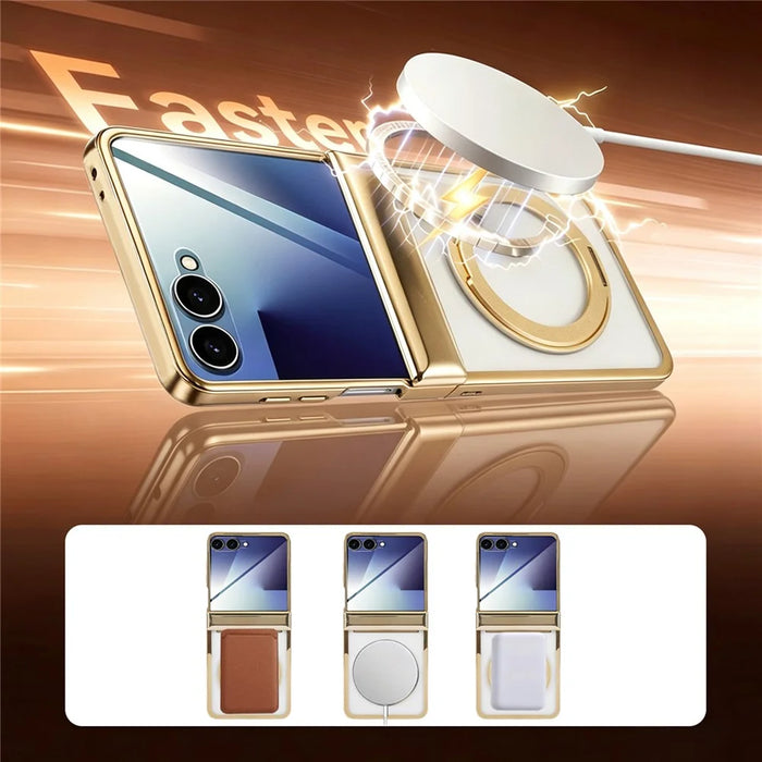 For Samsung Galaxy Z Flip8 Case Magnetic Rotating Kickstand Clear PC Phone Cover - Gold - 2