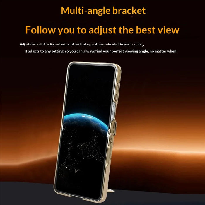 For Samsung Galaxy Z Flip8 Case Magnetic Rotating Kickstand Clear PC Phone Cover - Gold - 3