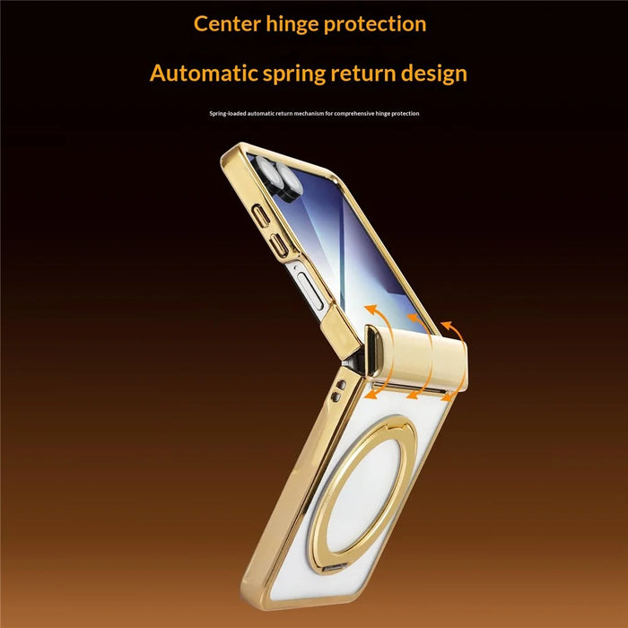 For Samsung Galaxy Z Flip8 Case Magnetic Rotating Kickstand Clear PC Phone Cover - Gold - 4