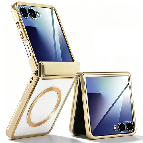 For Samsung Galaxy Z Flip8 Magnetic Case Electroplating CD Vein PC Phone Cover - Gold - 1