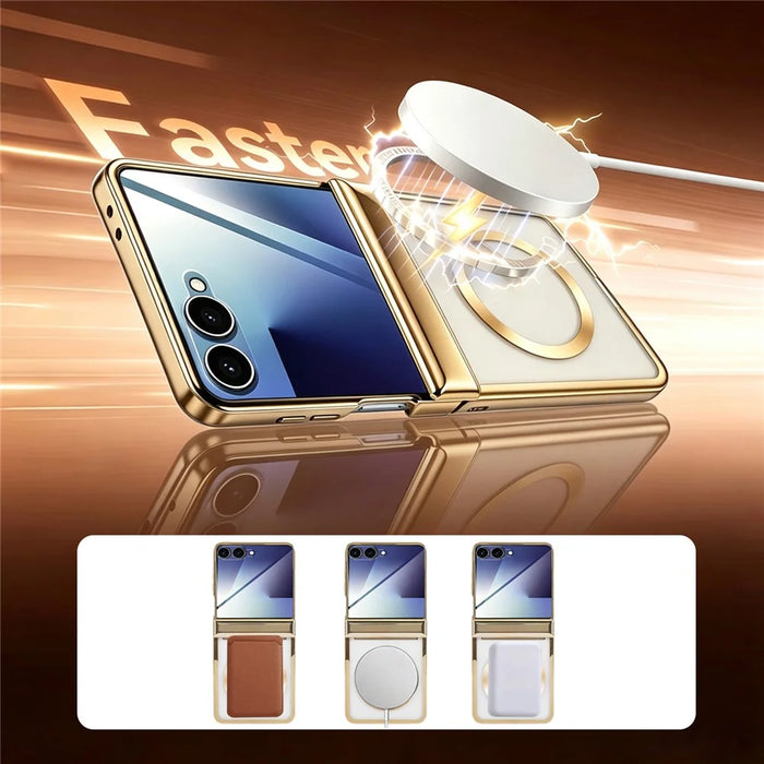 For Samsung Galaxy Z Flip8 Magnetic Case Electroplating CD Vein PC Phone Cover - Gold - 2