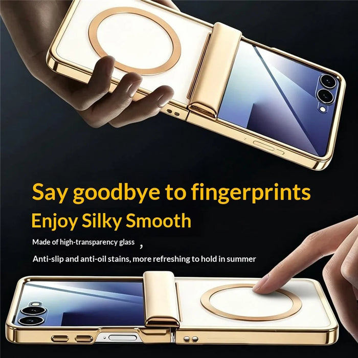 For Samsung Galaxy Z Flip8 Magnetic Case Electroplating CD Vein PC Phone Cover - Gold - 3