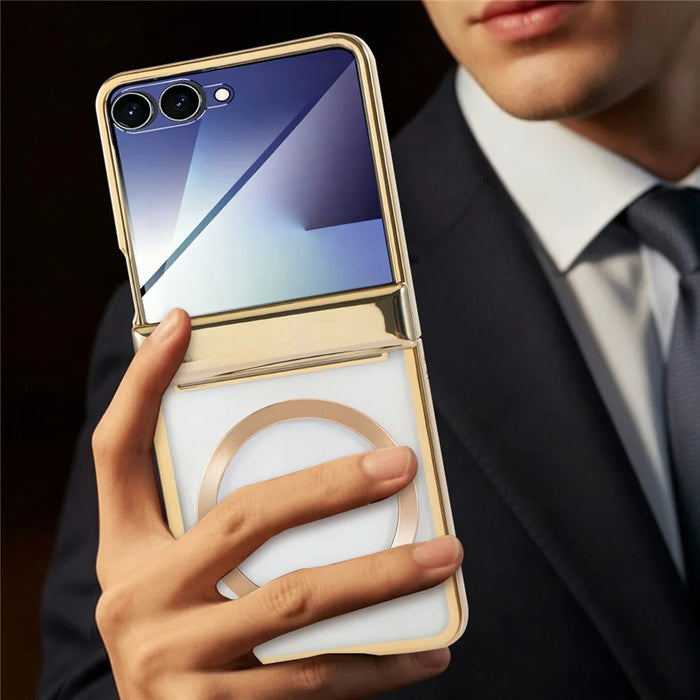For Samsung Galaxy Z Flip8 Magnetic Case Electroplating CD Vein PC Phone Cover - Gold - 6