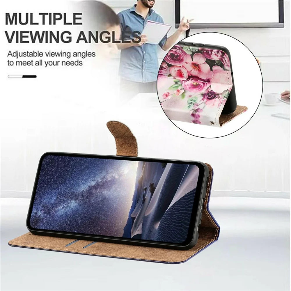 For iPhone 17 Case Pattern Printed Wallet Flip Stand PU Leather Phone Cover with Wrist Strap - Bouquet - 5