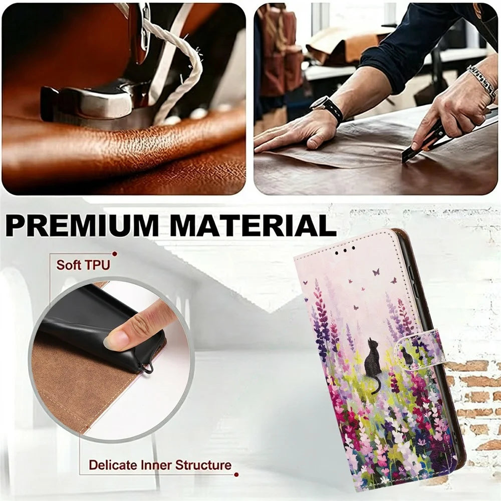 For Samsung Galaxy A18 5G  /  A26 5G  /  A17 5G  /  A17 4G  /  A16 5G  /  A16 4G Case Pattern Printed Wallet Flip Stand PU Leather Phone Cover with Wrist Strap - Colorful Cat - 6