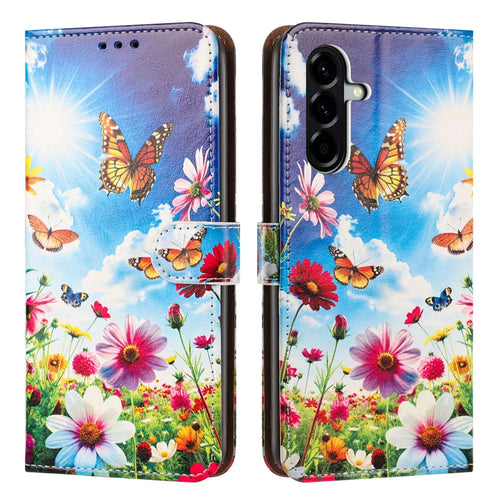For Samsung Galaxy A27 5G Case Pattern Printed Wallet Flip Stand PU Leather Phone Cover with Wrist Strap - Colorful Butterfly - 1