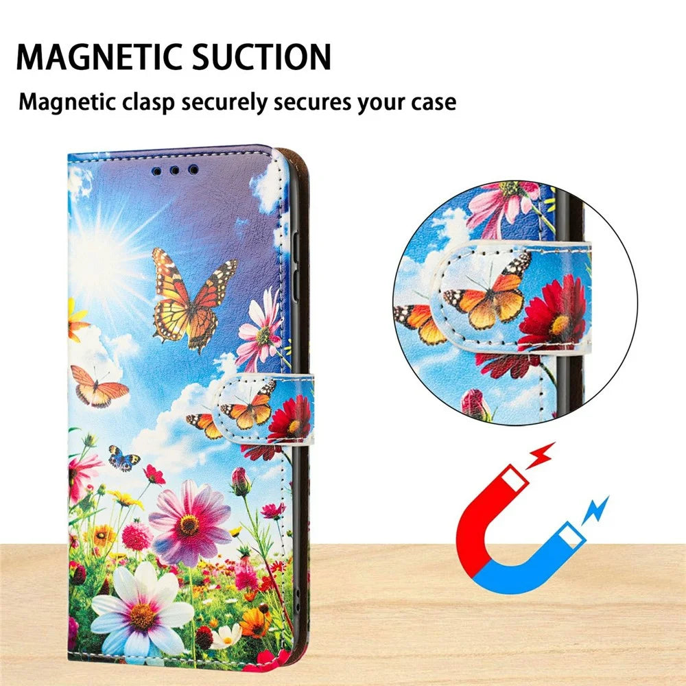 For Samsung Galaxy A27 5G Case Pattern Printed Wallet Flip Stand PU Leather Phone Cover with Wrist Strap - Colorful Butterfly - 7