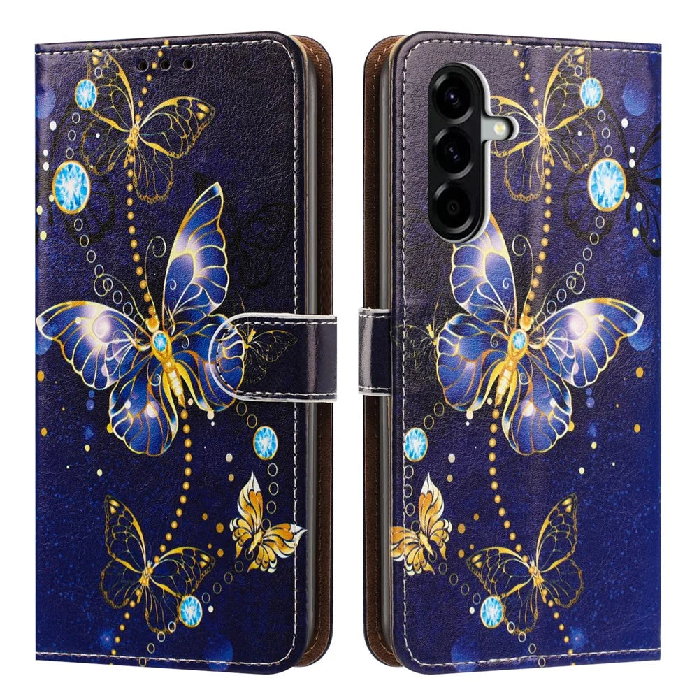 For Samsung Galaxy A37 5G Case Pattern Printed Wallet Flip Stand PU Leather Phone Cover with Wrist Strap - Big Butterfly - 1