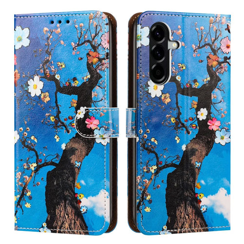 For Samsung Galaxy A57 5G Case Pattern Printed Wallet Flip Stand PU Leather Phone Cover with Wrist Strap - Flowering Tree - 1