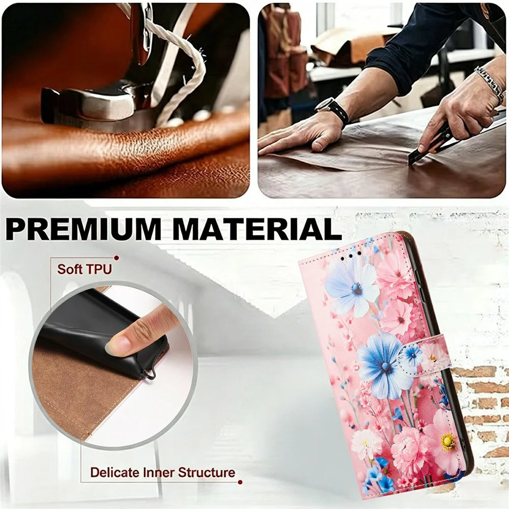 For Google Pixel 11  /  Pixel 10  /  Pixel 10 Pro  /  Pixel 9  /  Pixel 9 Pro Case Pattern Printed Wallet Flip Stand PU Leather Phone Cover with Wrist Strap - Blue Floral - 6