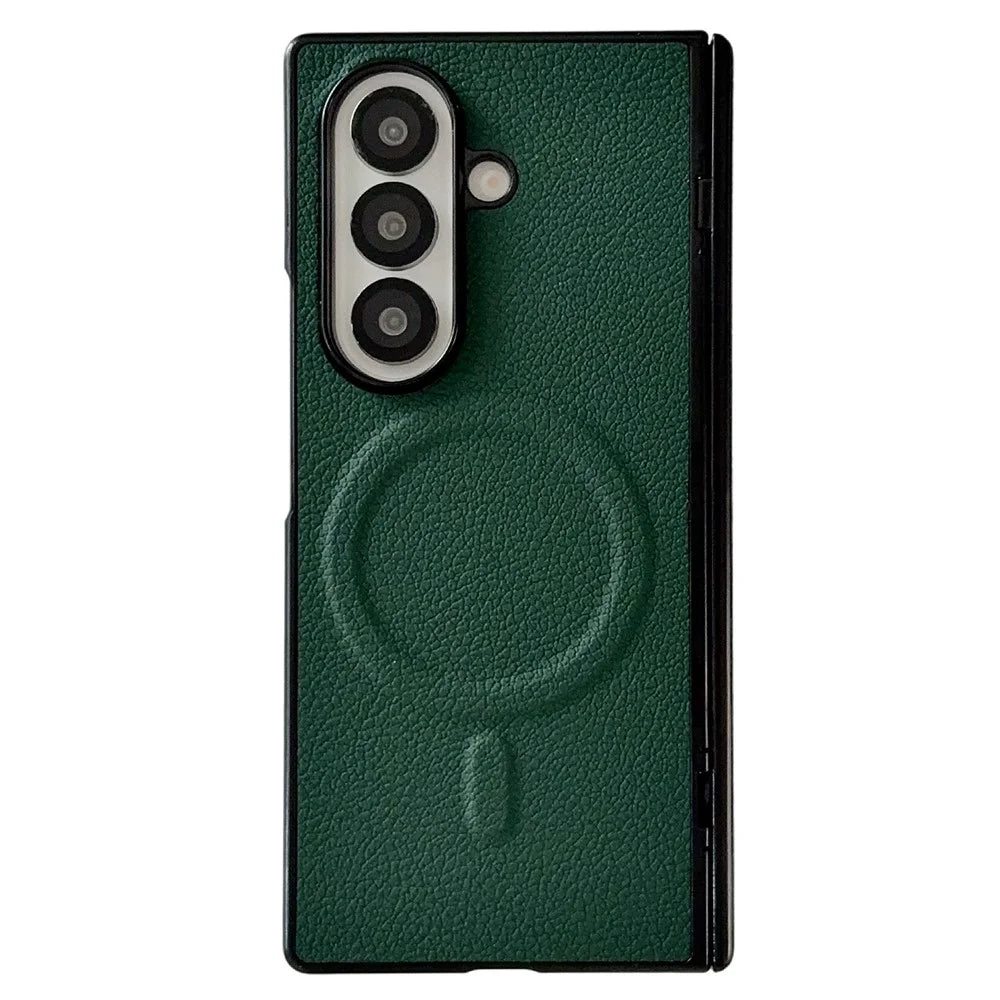 For Samsung Galaxy Z Fold8 Ultra Magnetic Case Lychee Grain Leather + PC Hinge Protection Phone Cover - Green - 1