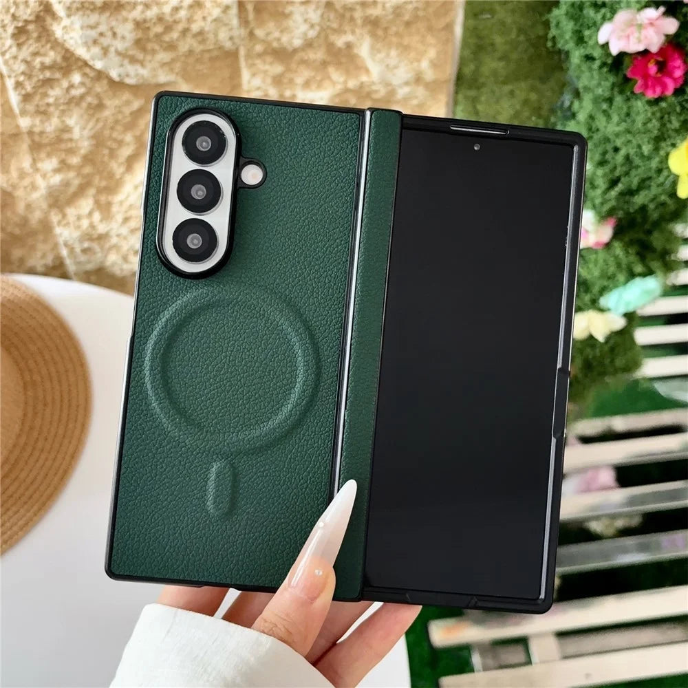For Samsung Galaxy Z Fold8 Ultra Magnetic Case Lychee Grain Leather + PC Hinge Protection Phone Cover - Green - 2