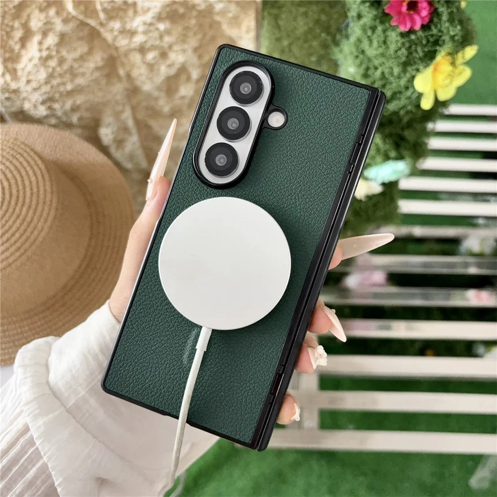 For Samsung Galaxy Z Fold8 Ultra Magnetic Case Lychee Grain Leather + PC Hinge Protection Phone Cover - Green - 3