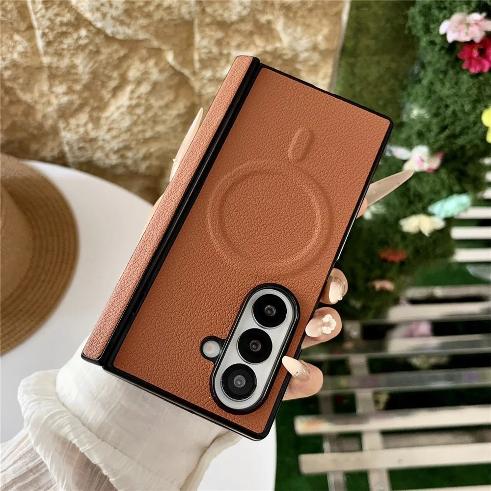 For Samsung Galaxy Z Fold8 Ultra Magnetic Case Lychee Grain Leather + PC Hinge Protection Phone Cover - Green - 6