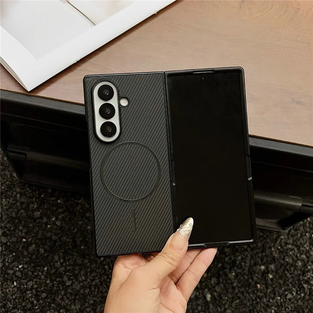 For Samsung Galaxy Z Fold8 Ultra Magnetic Case Carbon Fiber Texture PU Leather + PC Folding Phone Cover - Black - 2