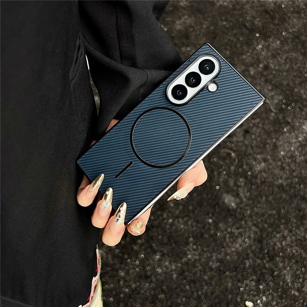 For Samsung Galaxy Z Fold8 Ultra Magnetic Case Carbon Fiber Texture PU Leather + PC Folding Phone Cover - Black - 6