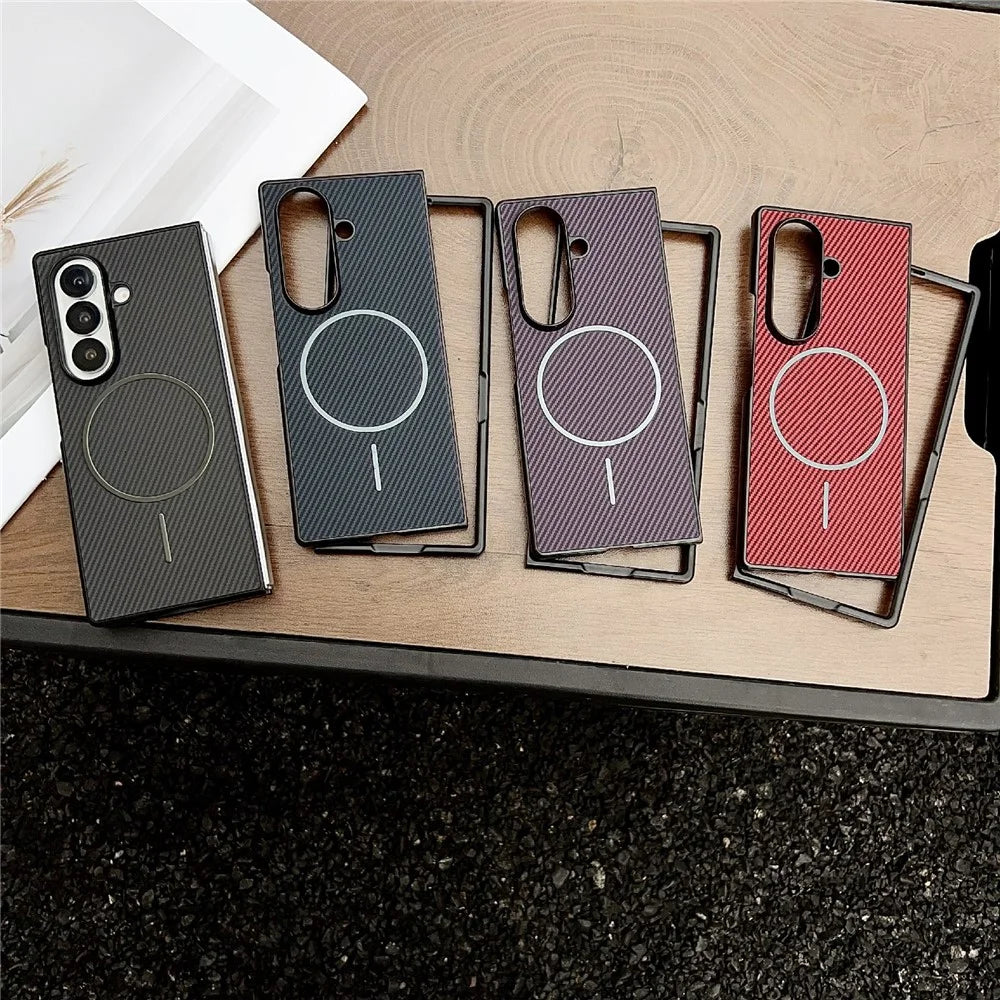 For Samsung Galaxy Z Fold8 Ultra Magnetic Case Carbon Fiber Texture PU Leather + PC Folding Phone Cover - Black - 7
