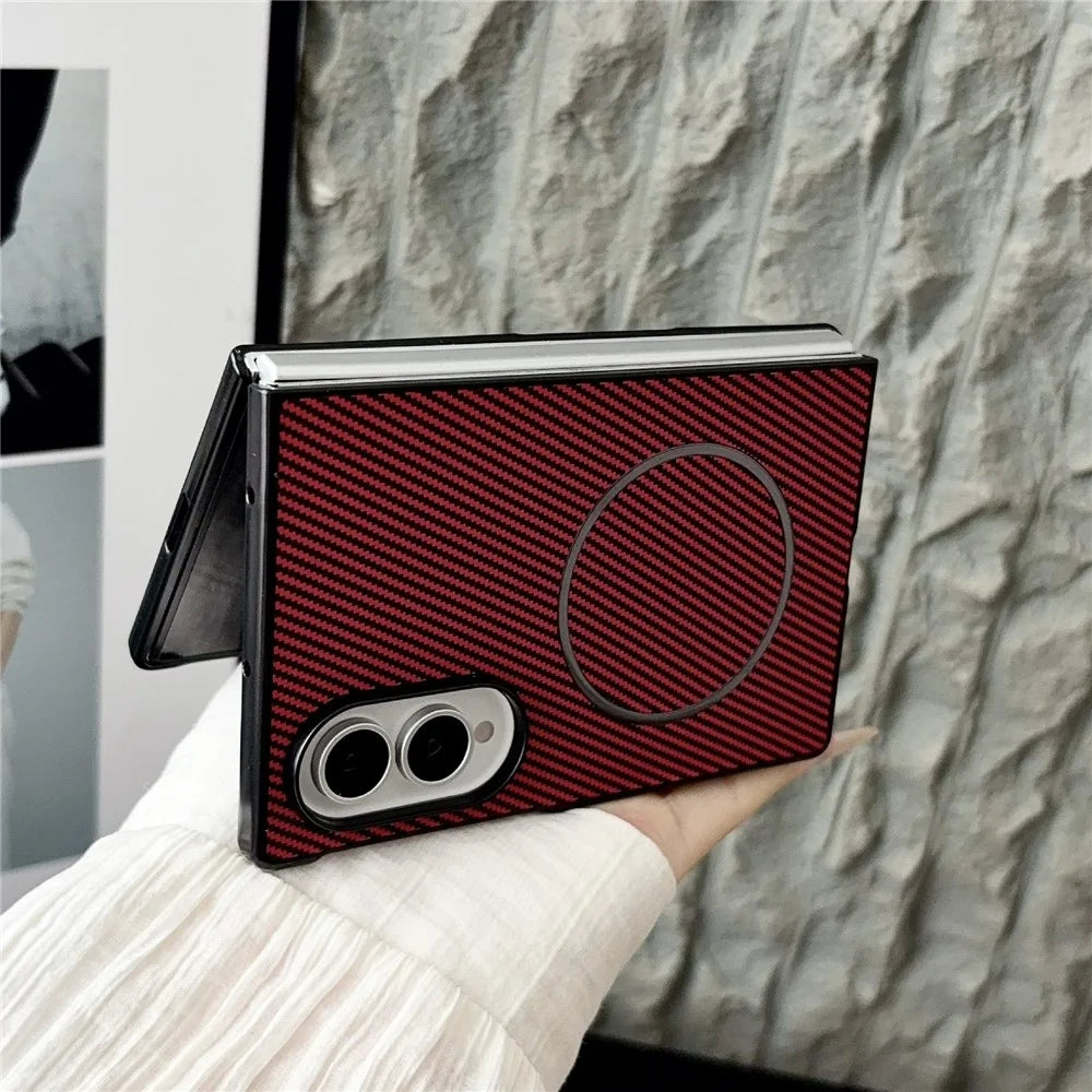 For Samsung Galaxy Z Fold8 Magnetic Case Carbon Fiber Texture PU Leather + PC Folding Phone Cover - Black - 4