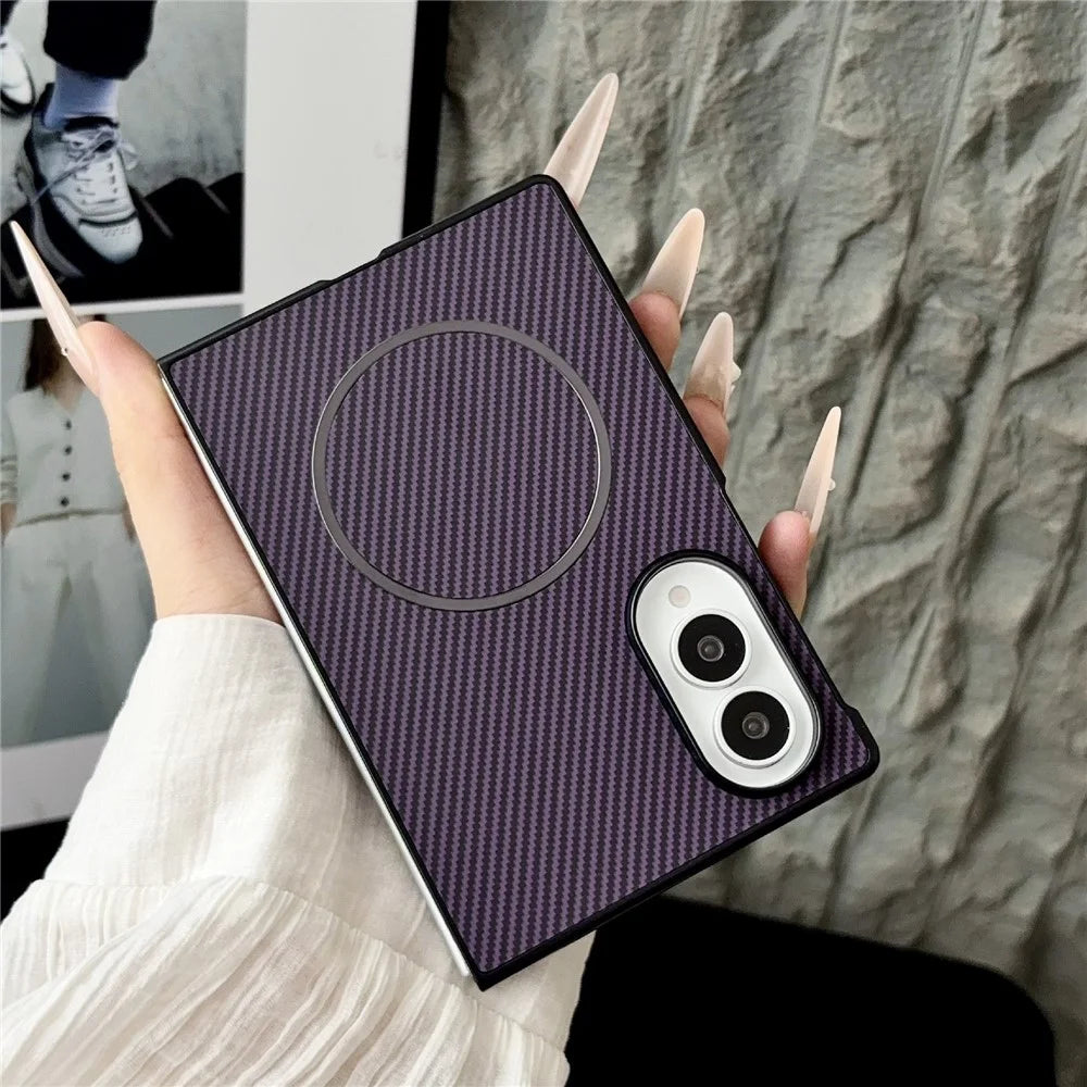 For Samsung Galaxy Z Fold8 Magnetic Case Carbon Fiber Texture PU Leather + PC Folding Phone Cover - Black - 5