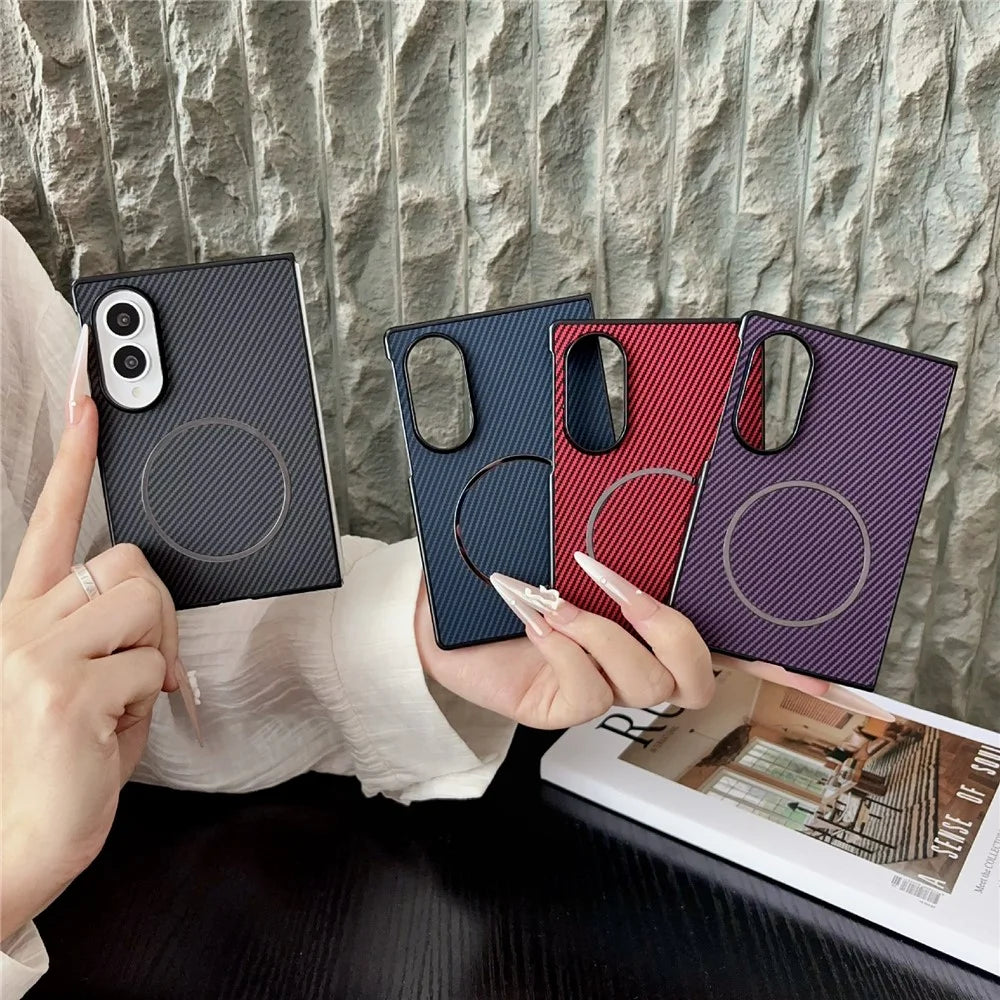 For Samsung Galaxy Z Fold8 Magnetic Case Carbon Fiber Texture PU Leather + PC Folding Phone Cover - Black - 7