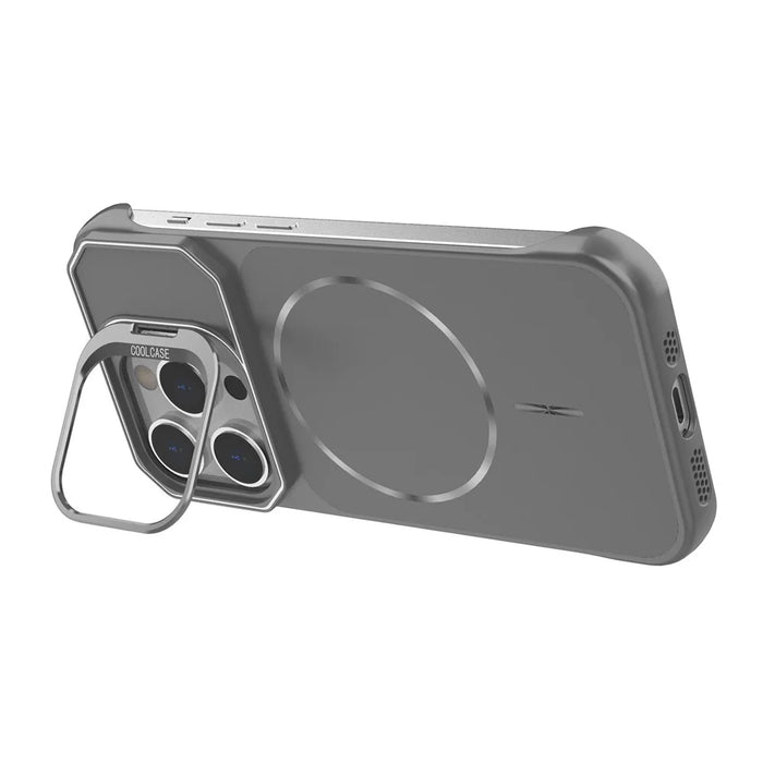 For iPhone 13 Pro Max Magnetic Case Lens Frame Kickstand Matte PC Frameless Phone Cover - Grey - 2