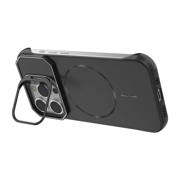 For iPhone 14 Pro Magnetic Case Lens Frame Kickstand Matte PC Frameless Phone Cover - Black - 2