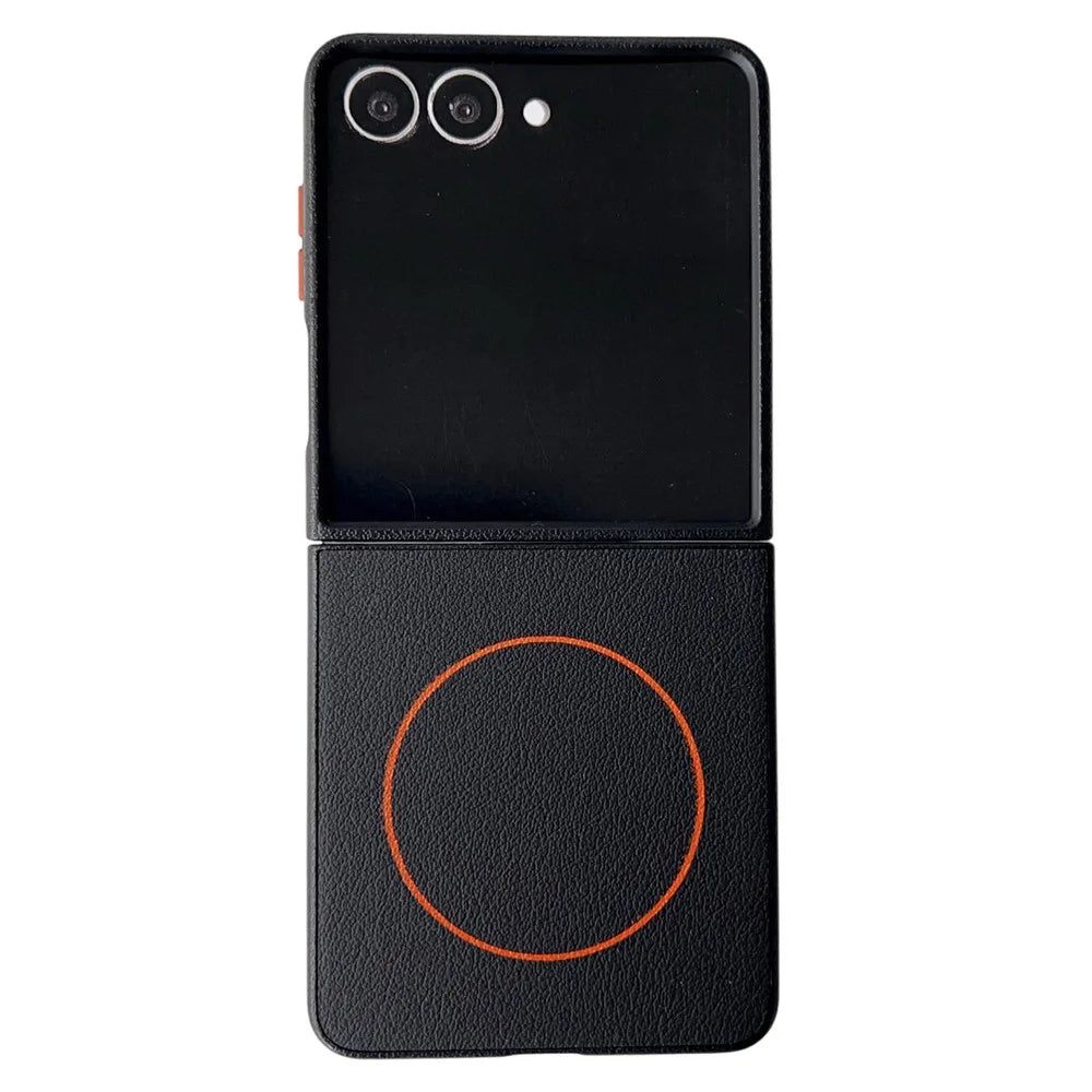 For Samsung Galaxy Z Flip8 Magnetic Case Leather + PC Phone Cover - Black - 1