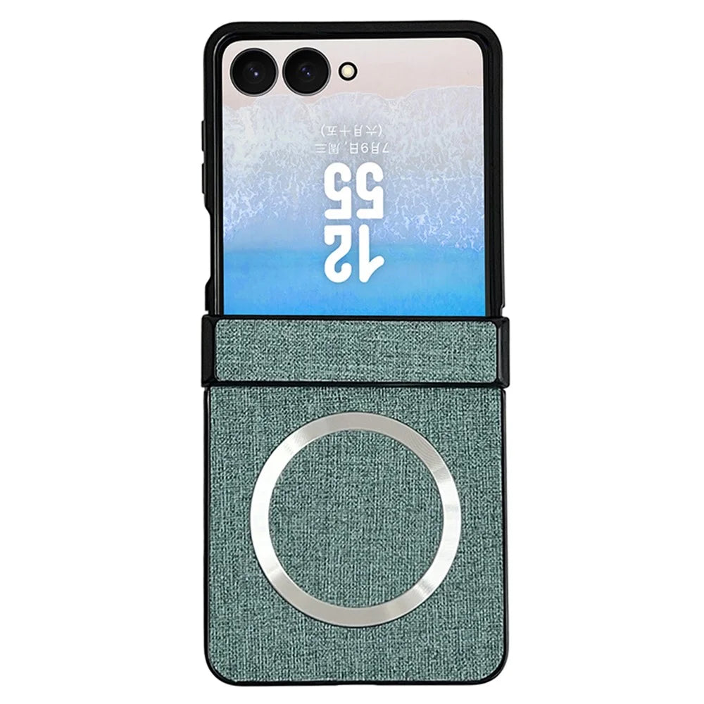 For Samsung Galaxy Z Flip8 Magnetic Case Leather + PC Phone Cover with Rear Screen Film and Hinge - Green - 1