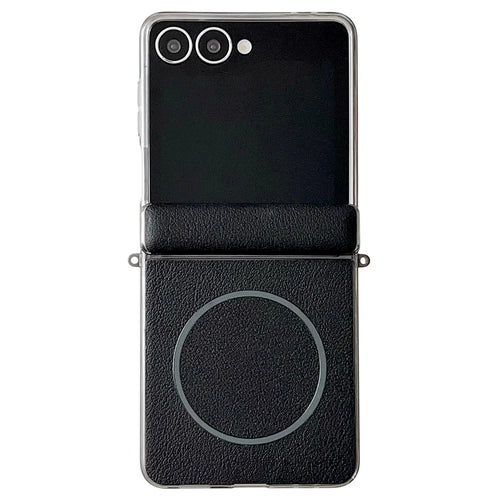For Samsung Galaxy Z Flip8 Phone Magnetic Case Leather + PC Protective Cover - Black - 1