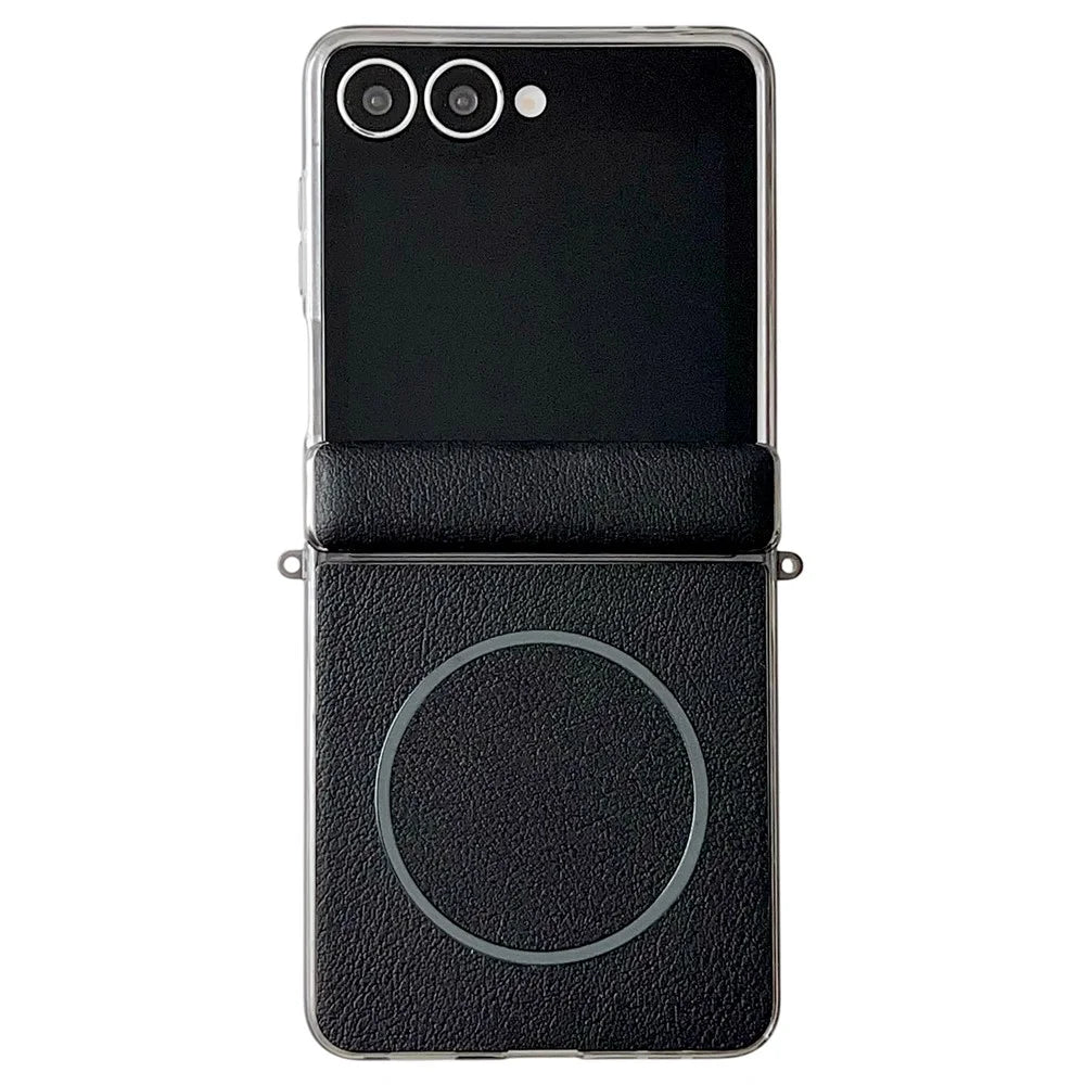 For Samsung Galaxy Z Flip8 Phone Magnetic Case Leather + PC Protective Cover - Black - 1