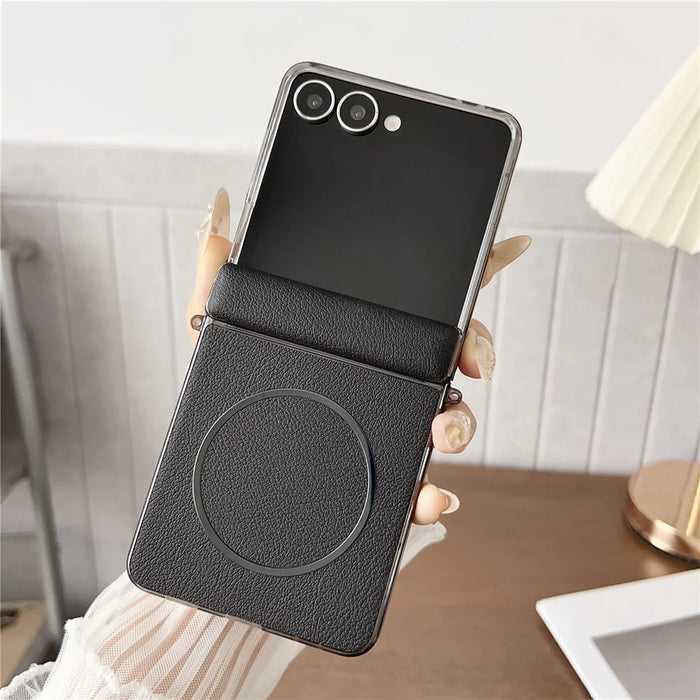 For Samsung Galaxy Z Flip8 Phone Magnetic Case Leather + PC Protective Cover - Black - 2