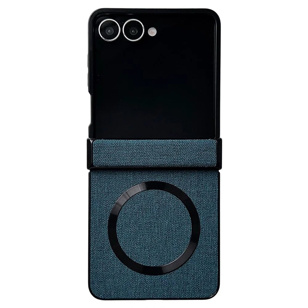 For Samsung Galaxy Z Flip8 Magnetic Case Cloth Texture PU Leather + PC Phone Back Cover - Blue - 1