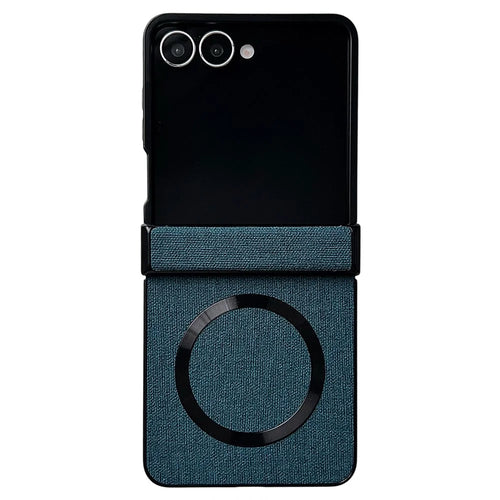 For Samsung Galaxy Z Flip8 Magnetic Case Cloth Texture PU Leather + PC Phone Back Cover - Blue - 1