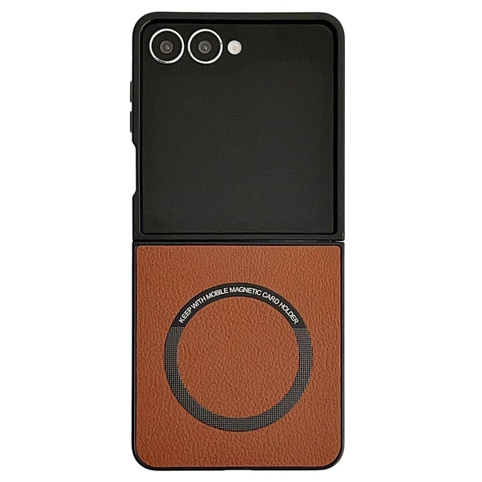 For Samsung Galaxy Z Flip8 Magnetic Case Anti-Drop PU Leather + PC Cover - Brown - 1
