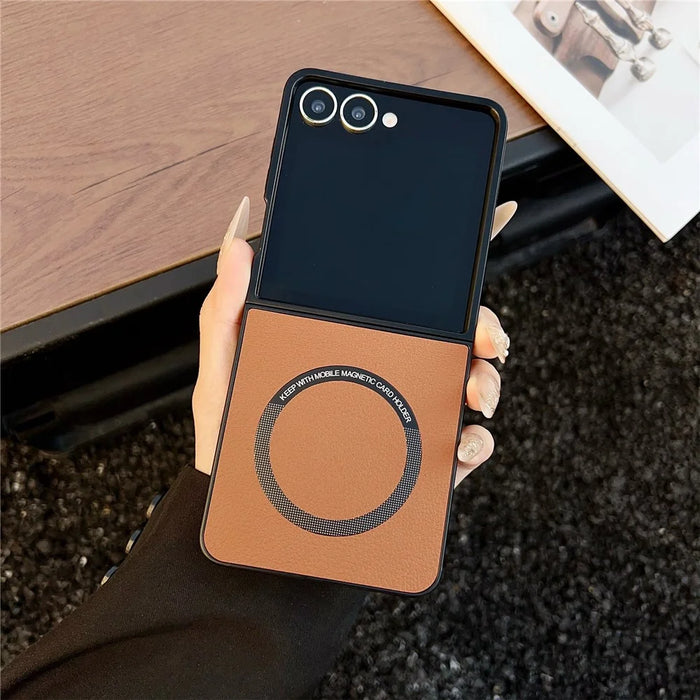 For Samsung Galaxy Z Flip8 Magnetic Case Anti-Drop PU Leather + PC Cover - Brown - 2