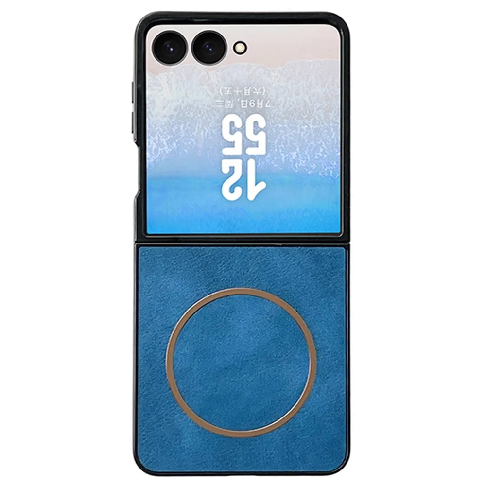 For Samsung Galaxy Z Flip8 Magnetic Case Crazy Horse Texture Leather Back Phone Cover - Blue - 1