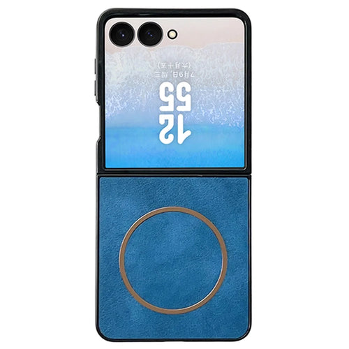 For Samsung Galaxy Z Flip8 Magnetic Case Crazy Horse Texture Leather Back Phone Cover - Blue - 1