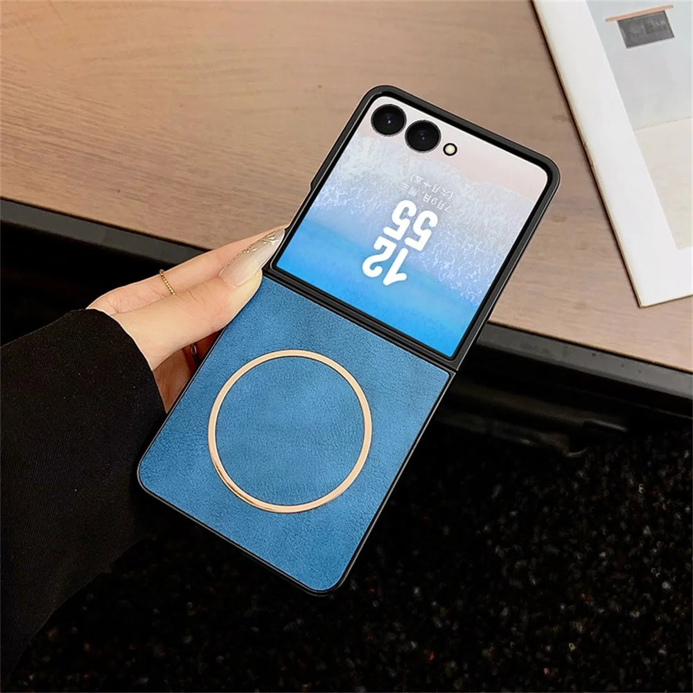 For Samsung Galaxy Z Flip8 Magnetic Case Crazy Horse Texture Leather Back Phone Cover - Blue - 2