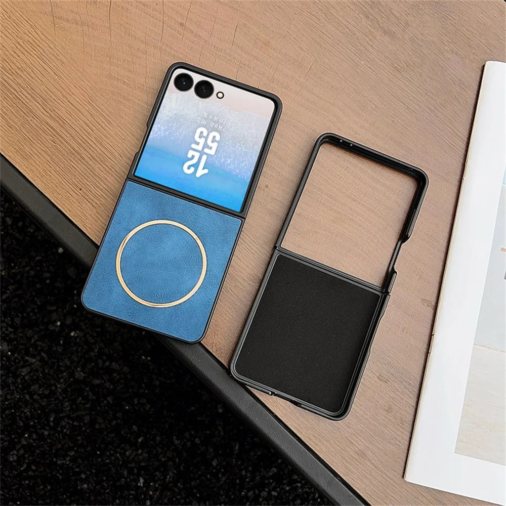 For Samsung Galaxy Z Flip8 Magnetic Case Crazy Horse Texture Leather Back Phone Cover - Blue - 7