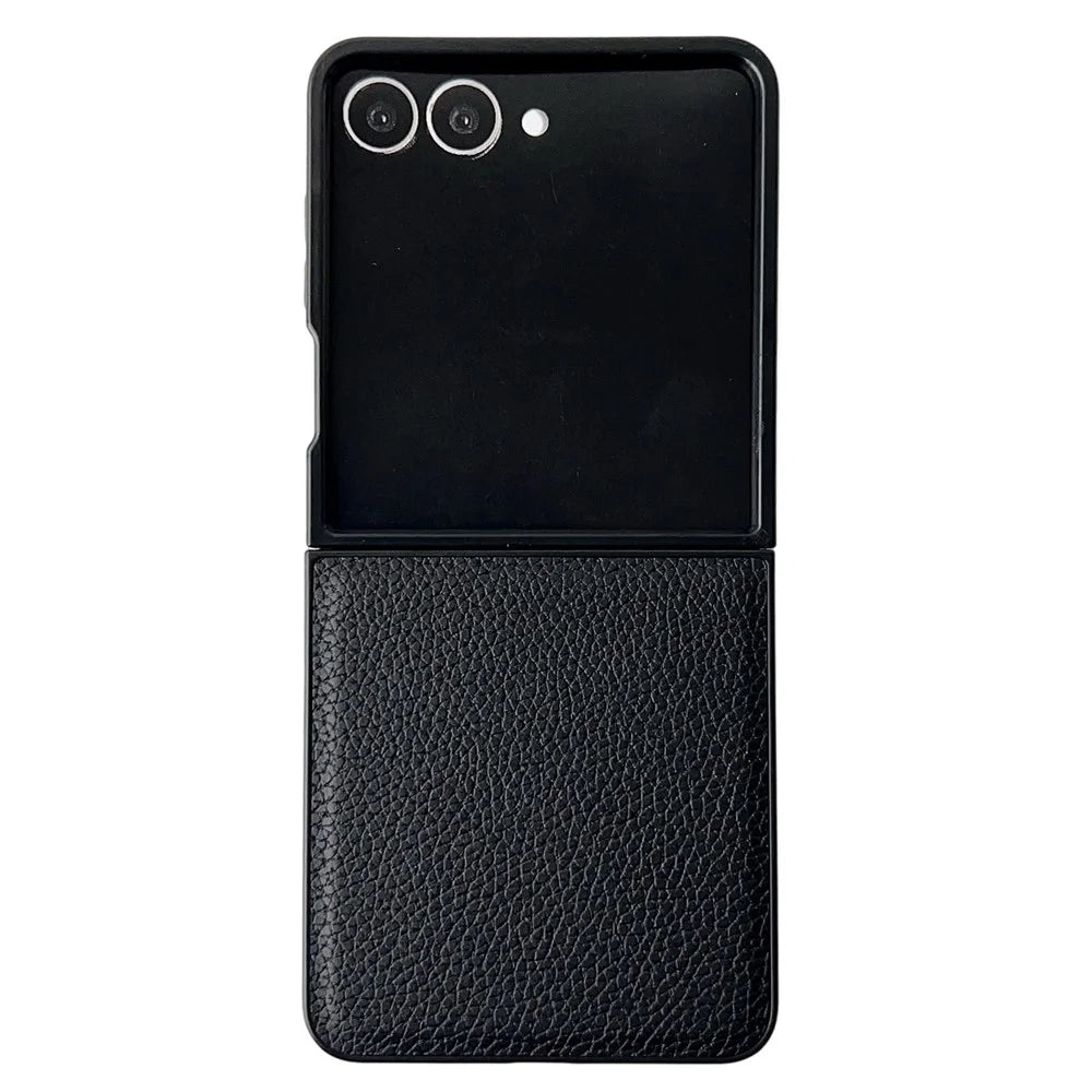 For Samsung Galaxy Z Flip8 Case Litchi Texture PU Leather + PC Foldable Phone Cover - Black - 1