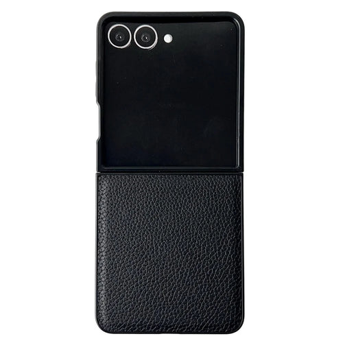 For Samsung Galaxy Z Flip8 Case Litchi Texture PU Leather + PC Foldable Phone Cover - Black - 1