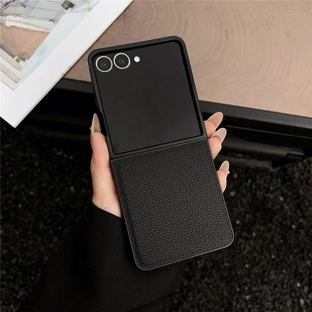 For Samsung Galaxy Z Flip8 Case Litchi Texture PU Leather + PC Foldable Phone Cover - Black - 2
